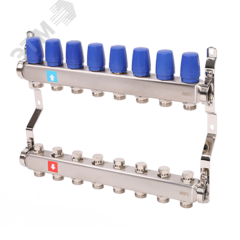 фото Коллекторная группа с ручными регулировочными клапанами 1' х 8 выходов 3/4' НР евроконус (MS.408.06)