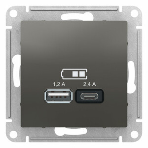 фото РОЗЕТКА USB ATLASDESIGN A+С, 5В/2,4 А, 2х5В/1,2 А, механизм, СТАЛЬ (ATN000939)