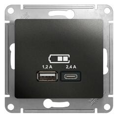 фото GLOSSA USB РОЗЕТКА A+С, 5В/2,4А, 2х5В/1,2 А, механизм, АНТРАЦИТ (GSL000739)