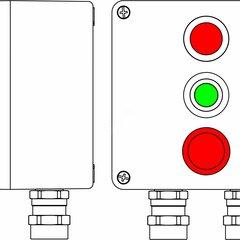 фото Пост управления взрывозащищенный из алюминия. 1Ex d e IIC T6 Gb X/Ex tb IIIB T80C Db X/IP66. Аварийная кнопка красная, 1NC/1NO-1шт. Кнопка зеленая, 1NC/1NO-1шт. Лампа красная 20V-250V-1шт. С: ввод D5,5-13мм под бронированный кабель, Ni-2шт. (2201.171.19.00B)