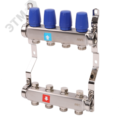 фото Коллекторная группа с ручными регулировочными клапанами 1' х 4 выхода 3/4' НР евроконус (MS.404.06)