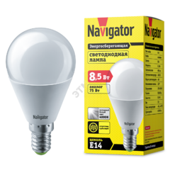 фото Лампа светодиодная LED 8.5вт Е14 белый шар (61334 NLL-G45)