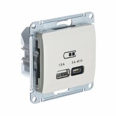 фото GLOSSA USB РОЗЕТКА A + тип-C 45W высокоскор.заряд. QC, PD, механизм, МОЛОЧНЫЙ (GSL000929)