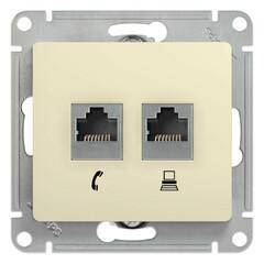 фото GLOSSA Розетка телефон/компьютер RJ11+RJ45 категория 5е в рамку бежевая (GSL000285)