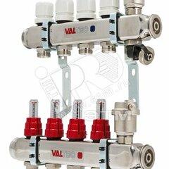 фото Коллекторная группа нержавеющая сталь 1' х 4 выхода 3/4' ЕК с расходомером (VTc.586.EMNX.0604)