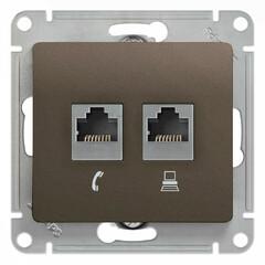 фото GLOSSA Розетка двойная RJ11+RJ45 категория 5E шоколад в рамку (GSL000885)