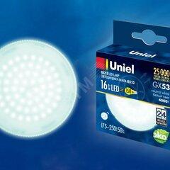 фото LED-GX53-16W/NW/GX53/FR PLZ01WH Лампа светодиодная, матовая. Белый свет (4000K). Картон. ТМ Uniel (LEDGX5316WNWGX53FRPLZ01WH)