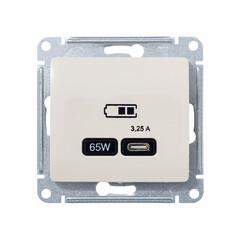 фото GLOSSA USB РОЗЕТКА тип-C 65W высокоскор.заряд. QC, PD, механизм, БЕЖЕВЫЙ (GSL000227)