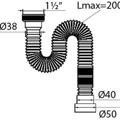 фото Сифон МИНИ ЭЛИТ гофрированный без выпуска удлинённый L2000 мм 1'1/2 - D40/50 (30986255)