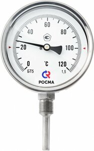 фото Термометр биметаллический коррозионностойкий радиальный БТ-52.220 0-200С 1/2' 350 кл.1.5 (00000010636)