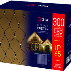 фото Светодиодная новогодняя гирлянда ERAPS-SKW2 сеть 2x3 м тёплый белый свет 300 LED черн.кауч ЭРА (Б0051898)