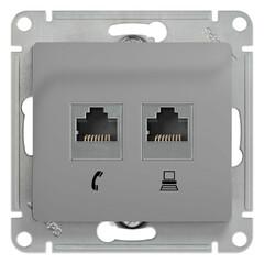 фото GLOSSA Розетка телефон/компьютер RJ11+RJ45 категория 5е в рамку алюминий (GSL000385)