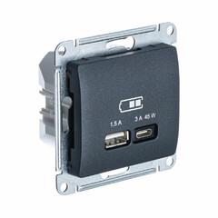 фото GLOSSA USB РОЗЕТКА A + тип-C 45W высокоскор.заряд. QC, PD, механизм, АНТРАЦИТ (GSL000729)