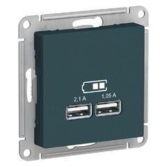 фото Розетка ATLASDESIGN USB 5В 1 порт x 2,1 А 2 порта х 1,05 А механизм изумруд (ATN000833)