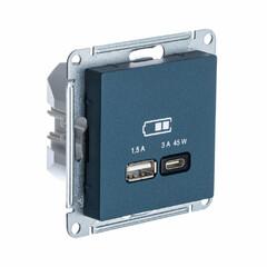 фото ATLASDESIGN USB РОЗЕТКА A + тип-C 45W высокоскор.заряд. QC,PD, механизм, ИЗУМРУД (ATN000829)