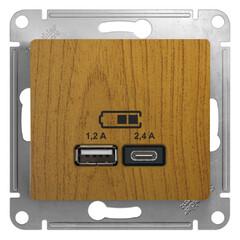 фото GLOSSA USB РОЗЕТКА A+С, 5В/2,4А, 2х5В/1,2 А, механизм, ДЕРЕВО ДУБ (GSL000539)