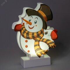 фото Светильник декоративный новогодний Снеговичок, холодный белый LED, h 24 см, 3*АА, IP20 (Б0051932)