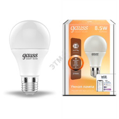 фото Лампа светодиодная умная LED 8.5 Вт 806 Лм 2700К E27 A60 диммируемая управление по Wi-Fi Smart Home Gauss (1050112)