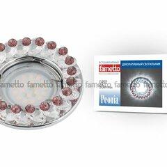 фото DLS-P115 GU5.3 CHROME/CLEAR+PURPLE Светильник декоративный встраиваемый, серия Peonia. Без лампы, цоколь GU5.3. Металл/стекло. Хром/прозрачный+пурпурный. ТМ Fametto (DLS-P115-2001)