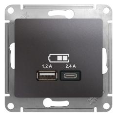 фото GLOSSA USB РОЗЕТКА A+С, 5В/2,4А, 2х5В/1,2 А, механизм, ГРАФИТ