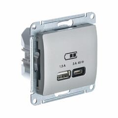 фото GLOSSA USB РОЗЕТКА A + тип-C 45W высокоскор.заряд. QC, PD, механизм, ПЛАТИНА (GSL001229)