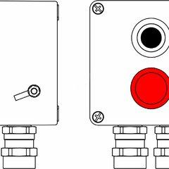 фото Пост управления взрывозащищенный из GRP. 1Ex d e IIC T6 Gb X/Ex tb IIIB T80C Db X/IP66. Аварийная кнопка красная, 1NC/1NO-1шт. Кнопка черная, 1NC/1NO-1шт. C: ввод D5,5-13мм под бронированный кабель, Ni-2шт. (2231.031.19.04Y)